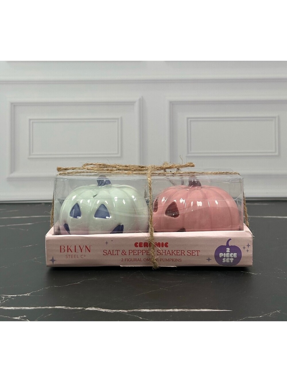 BKLYN Steel Co. Ceramic Salt and Pepper Shaker Set - 2 Piece Pumpkin Design